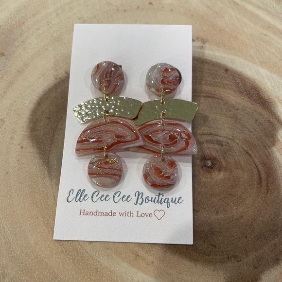 NWT Red Agate Earrings with Stainles Steel Posts--Handmade Polymer Clay Earrings - Picture 1 of 1